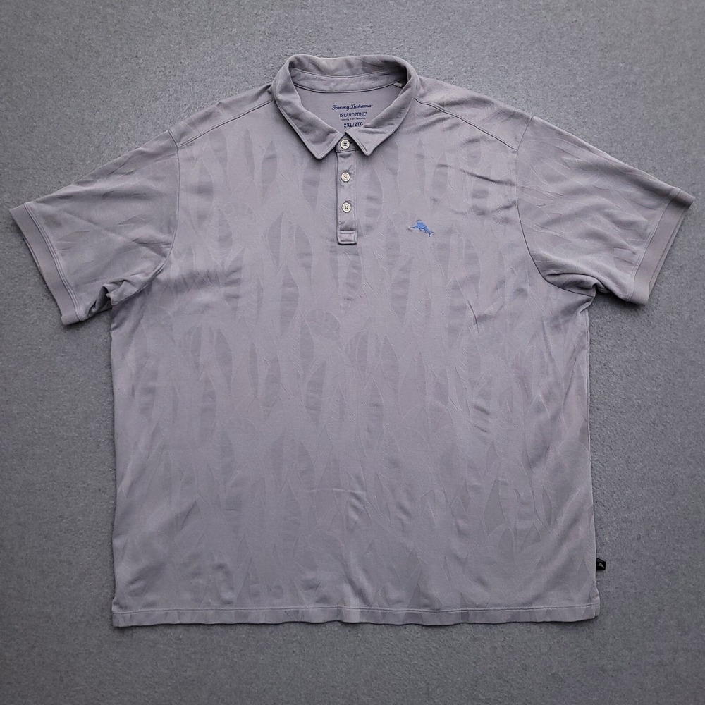 Tommy Bahama Island Zone Polo Shirt Mens Floral Jacquard Gray Golf Pima